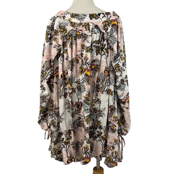 Free People Dress Women's Medium Boho Flowing Long Sleeve Tie Detail Floral - Picture 3 of 13
